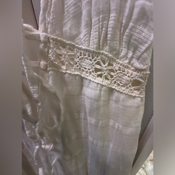 Ella Moss Long White Linen Maxi Halter Summer Dress Lace Detail Size 4 - Picture 7 of 11